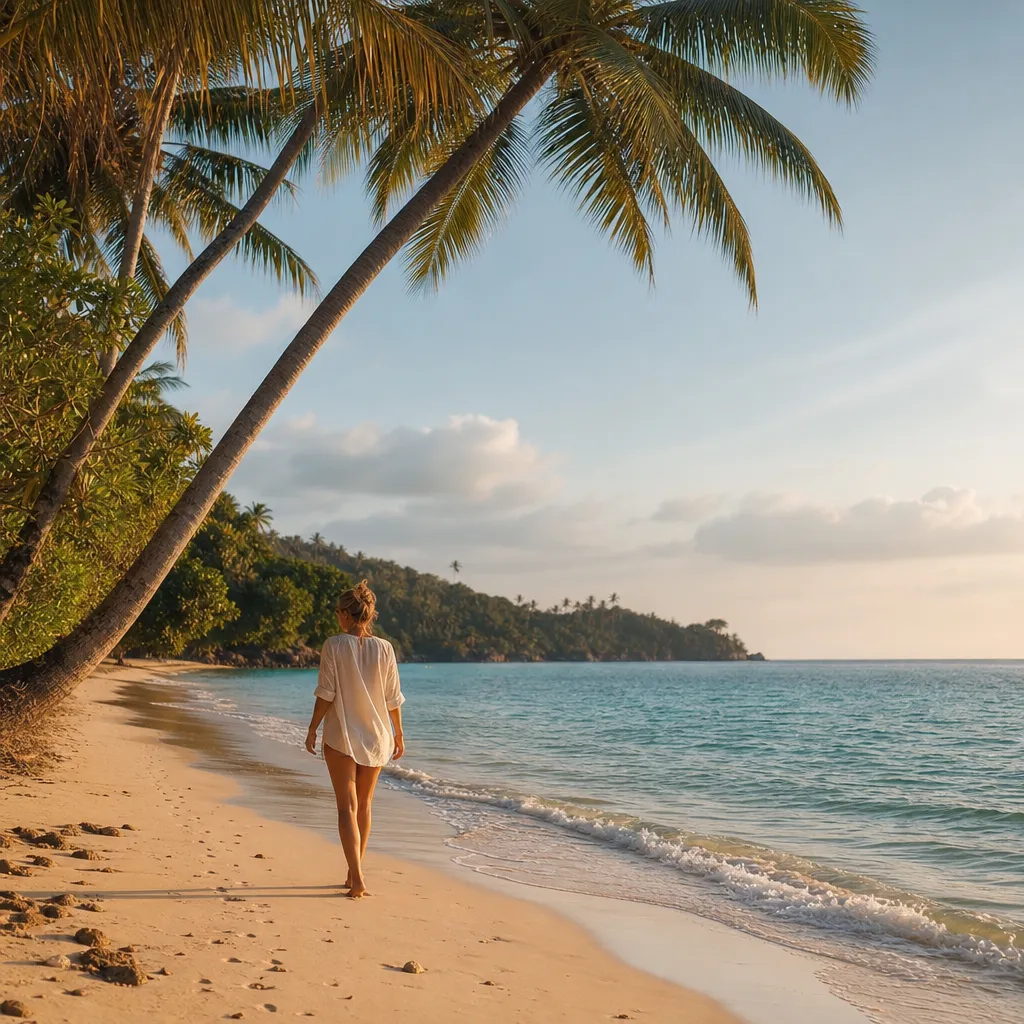 Tropisk strand i Thailand med kokospalmer och turkost vatten